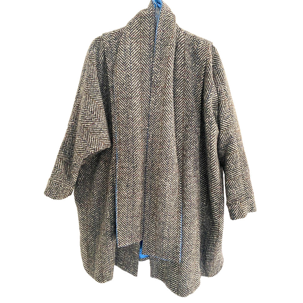 Custom made Vintage Wool herringbone 3/4 Length women's winter coat, 4XL